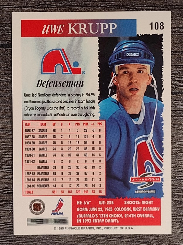 1995-96 Score #108 Uwe Krupp