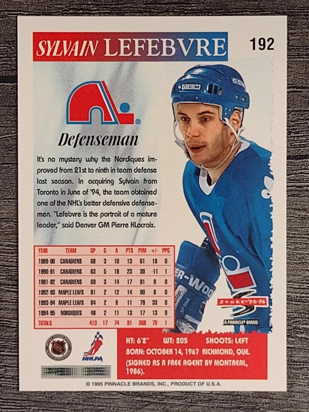 1995-96 Score #192 Sylvain Lefebvre