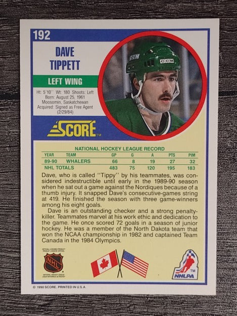 1990-91 Score #192 Dave Tippett