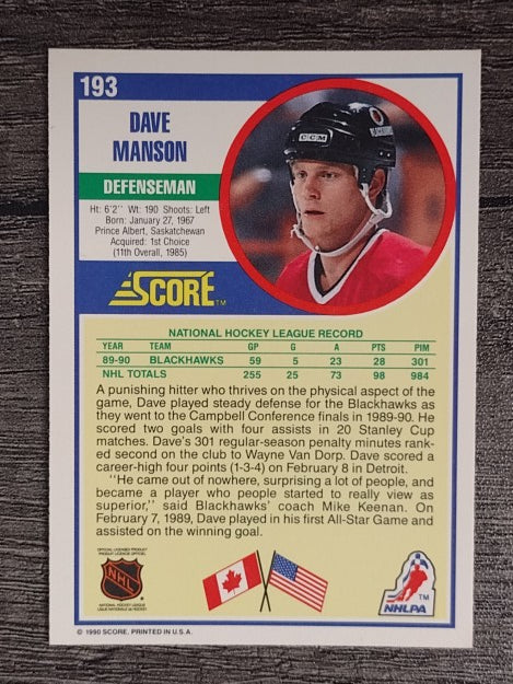 1990-91 Score #193 Dave Manson