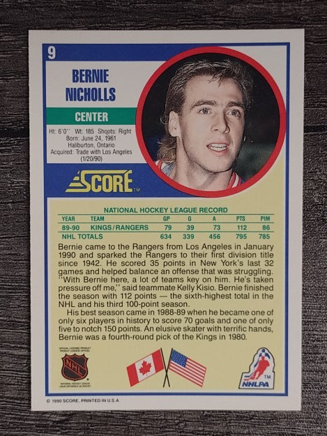 1990-91 Score #9 Bernie Nicholls