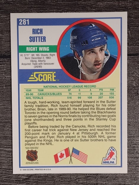 1990-91 Score #281 Rich Sutter