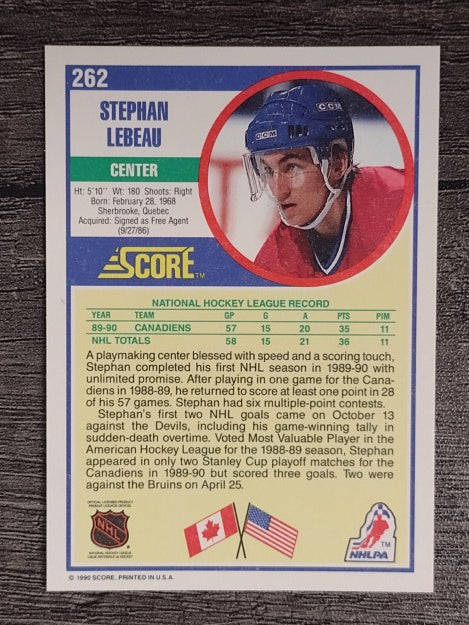 1990-91 Score #262 Stephan Lebeau RC