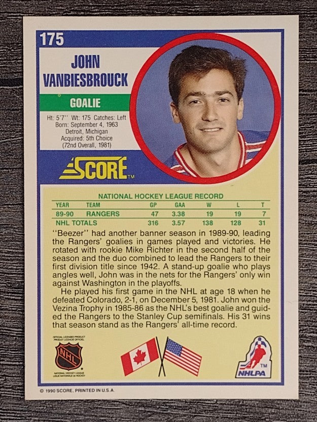 1990-91 Score #175 John Vanbiesbrouck