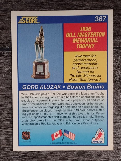 1990-91 Score #367 Gord Kluzak Mast
