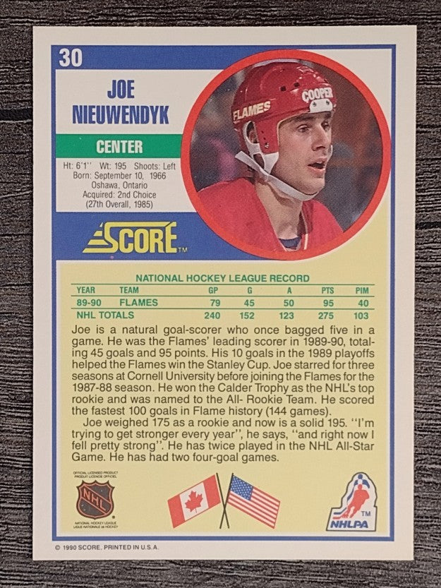 1990-91 Score #30A Joe Nieuwendyk ERR/Text reads "now I fell"