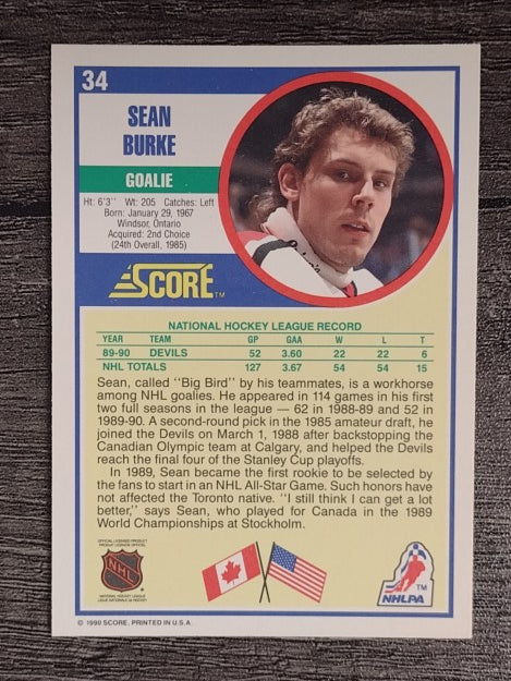 1990-91 Score #34 Sean Burke