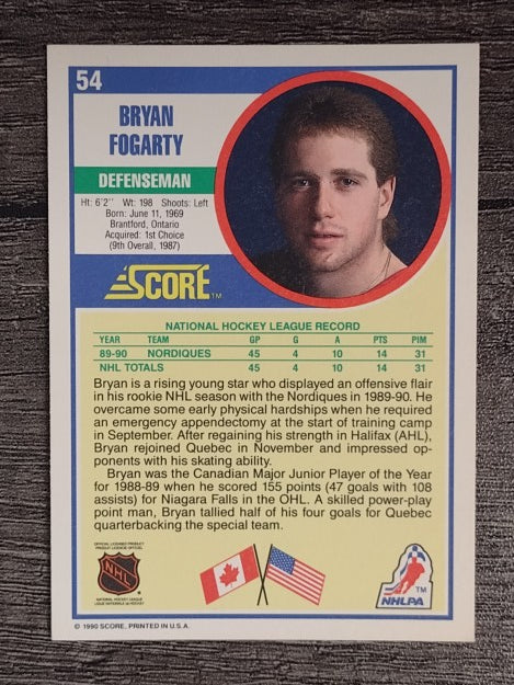 1990-91 Score #54 Bryan Fogarty RC
