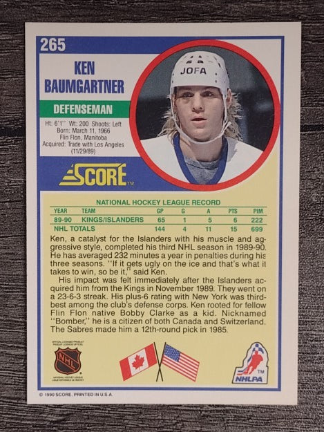 1990-91 Score #265 Ken Baumgartner RC