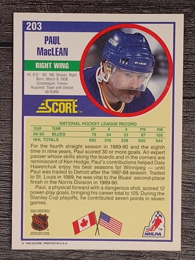 1990-91 Score #203 Paul MacLean