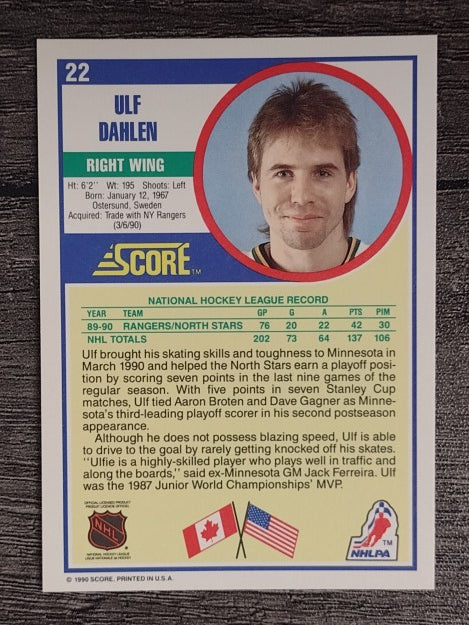 1990-91 Score #22 Ulf Dahlen