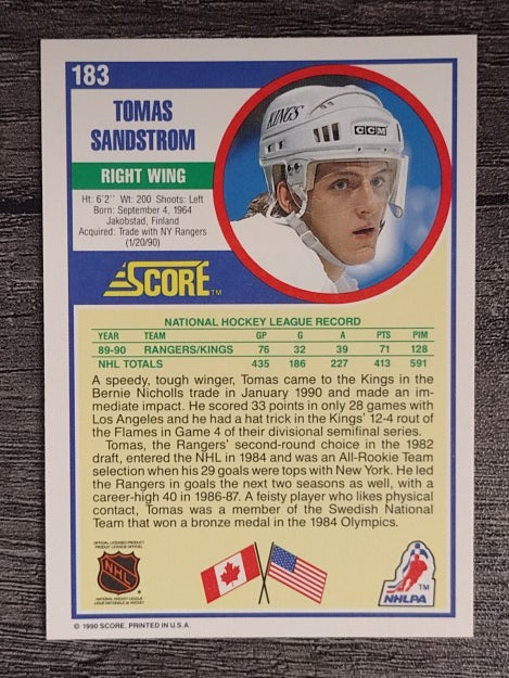 1990-91 Score #183 Tomas Sandstrom