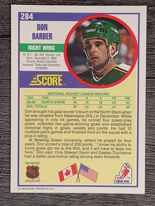 1990-91 Score #284 Don Barber RC