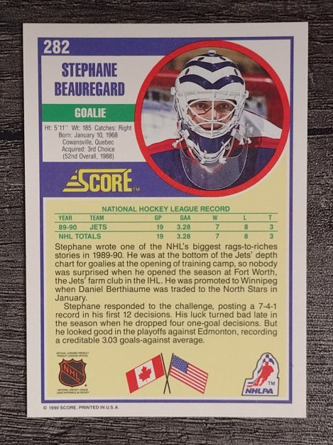 1990-91 Score #282 Stephane Beauregard RC