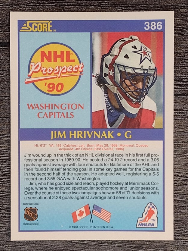 1990-91 Score #386 Jim Hrivnak RC