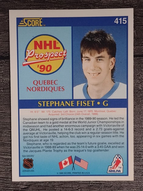 1990-91 Score #415 Stephane Fiset RC