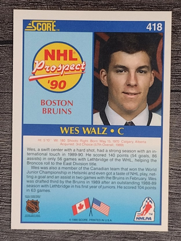 1990-91 Score #418 Wes Walz RC