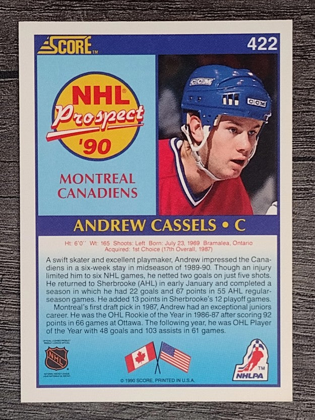 1990-91 Score #422 Andrew Cassels RC