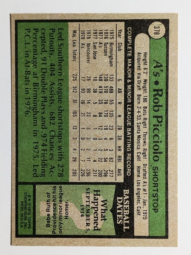 1979 Topps #378 Rob Picciolo DP (EX)