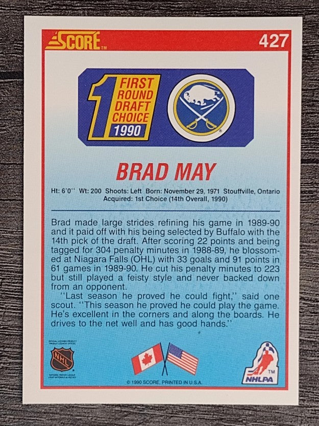 1990-91 Score #427 Brad May RC