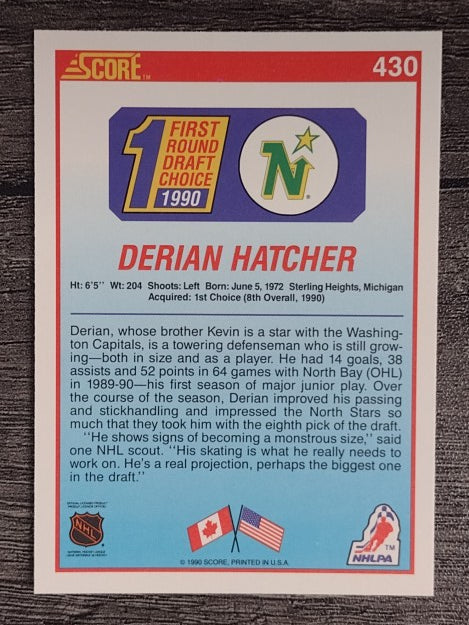 1990-91 Score #430 Derian Hatcher RC
