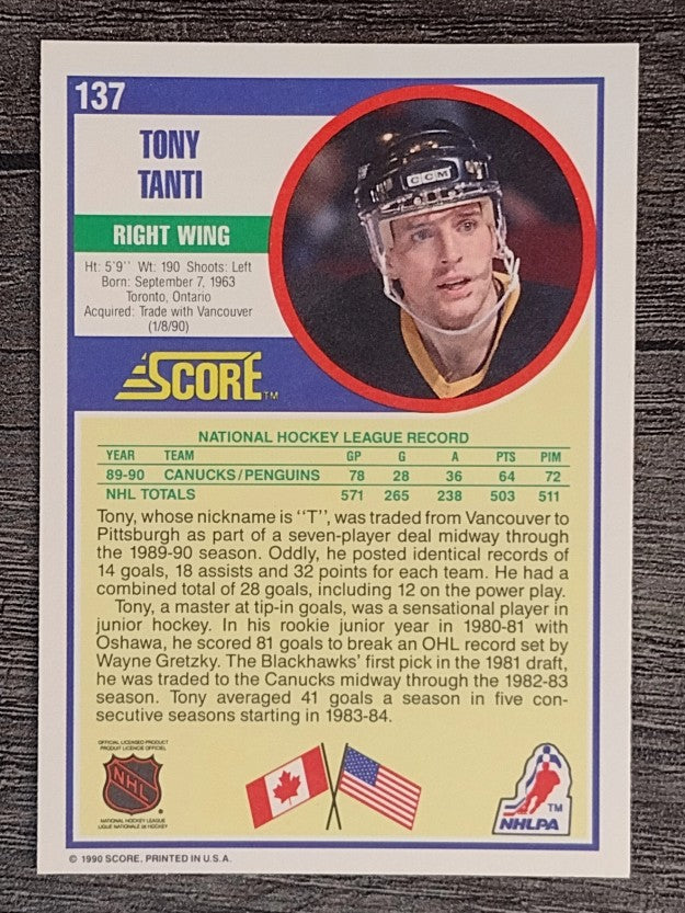 1990-91 Score #137 Tony Tanti