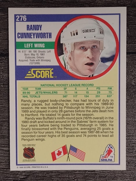 1990-91 Score #276 Randy Cunneyworth