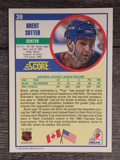 1990-91 Score #39 Brent Sutter