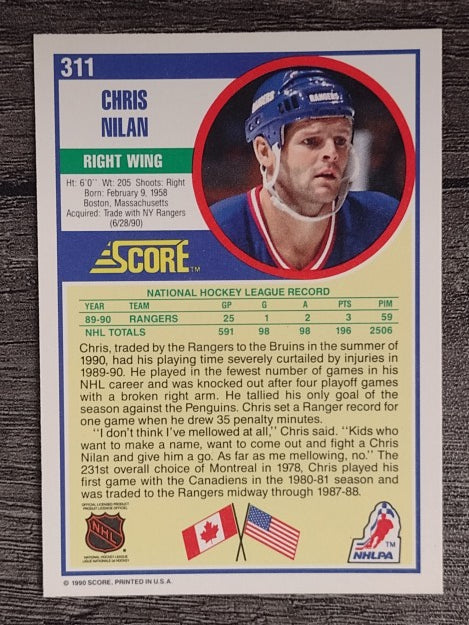 1990-91 Score #311 Chris Nilan