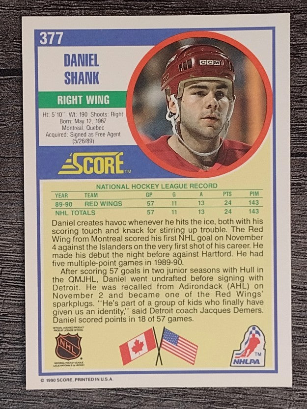 1990-91 Score #377 Daniel Shank RC