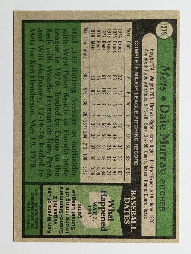 1979 Topps #379 Dale Murray (EX)