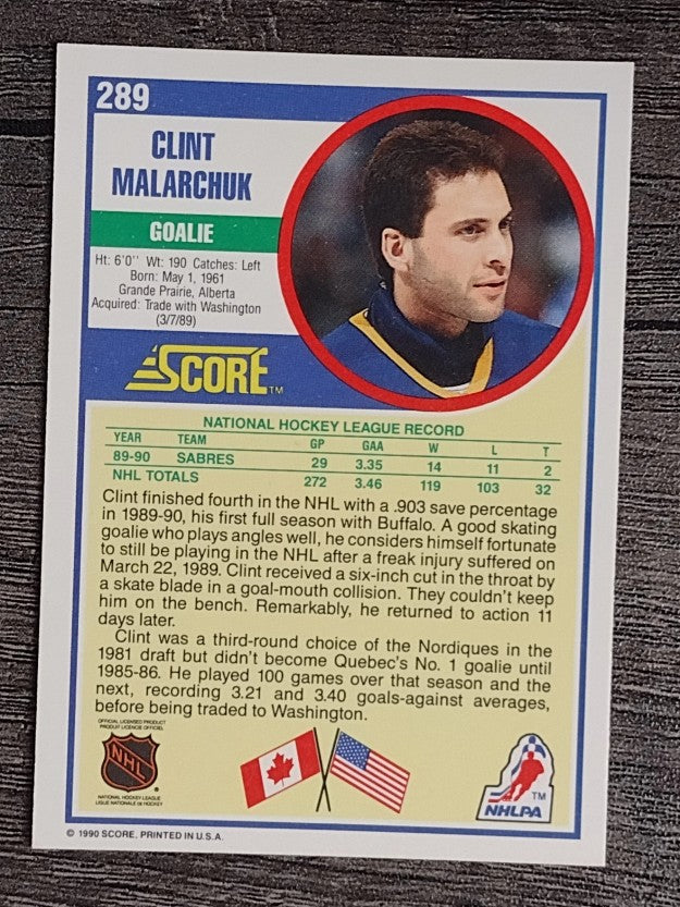 1990-91 Score #289 Clint Malarchuk