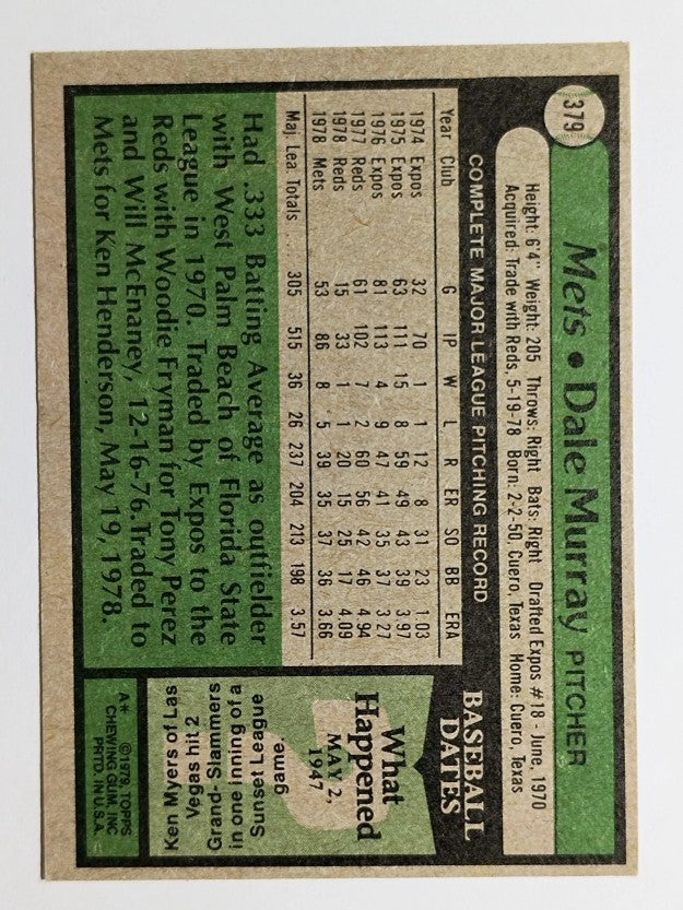 1979 Topps #379 Dale Murray (EX)