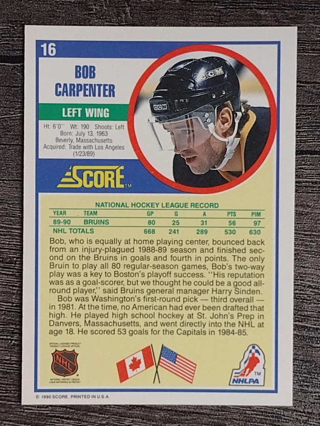 1990-91 Score #16 Bob Carpenter