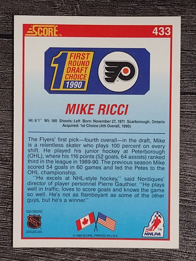 1990-91 Score #433 Mike Ricci RC