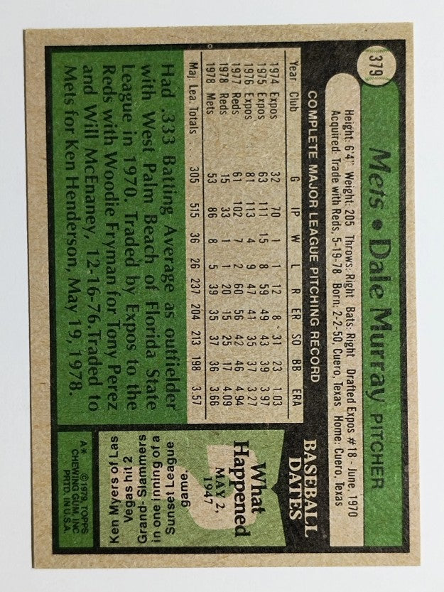 1979 Topps #379 Dale Murray (EXMT)