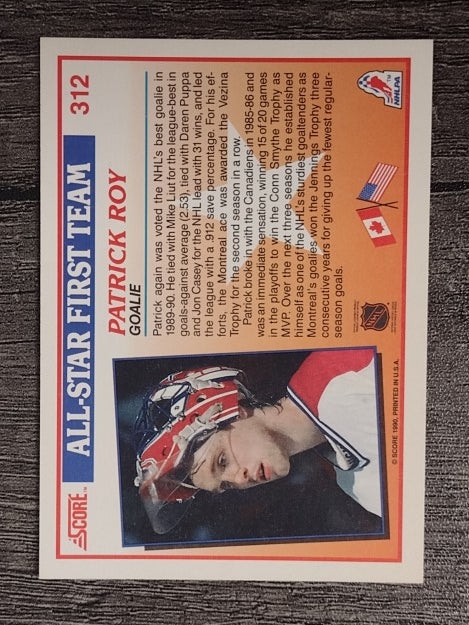 1990-91 Score #312 Patrick Roy AS1