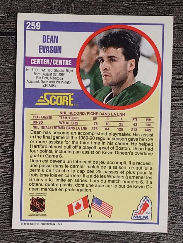 1990-91 Score Canadian #259B Dean Evason COR/photo is correct