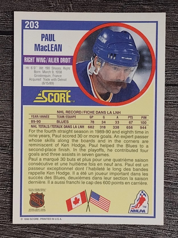 1990-91 Score Canadian #203 Paul MacLean