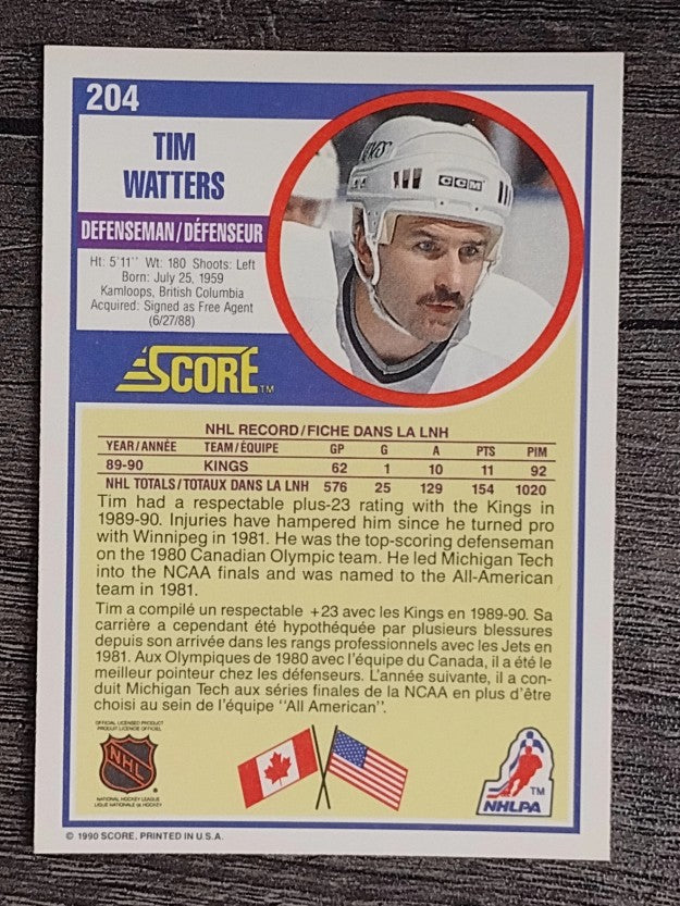 1990-91 Score Canadian #204 Tim Watters