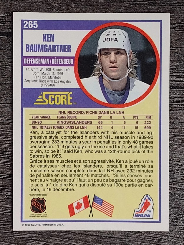 1990-91 Score Canadian #265 Ken Baumgartner RC