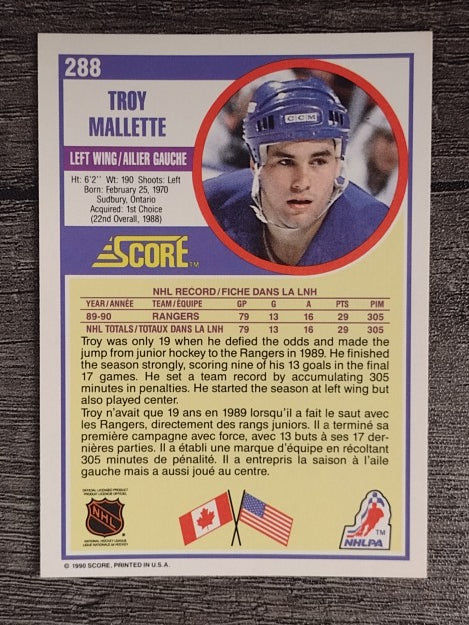 1990-91 Score Canadian #288 Troy Mallette RC