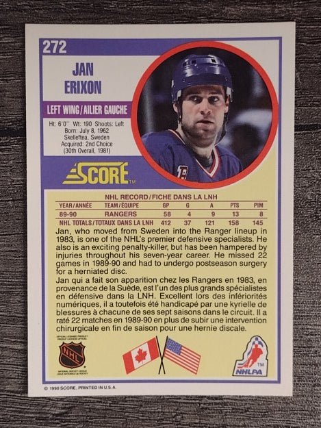 1990-91 Score Canadian #272 Jan Erixon