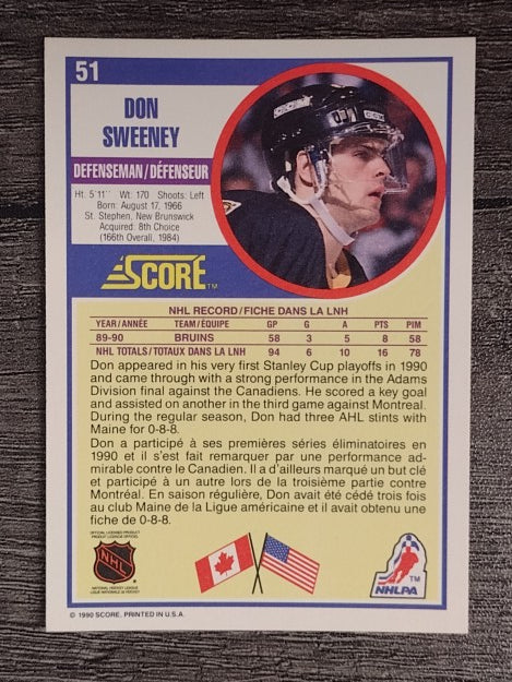 1990-91 Score Canadian #51A Don Sweeney RC