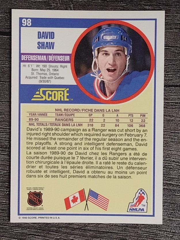1990-91 Score Canadian #98 David Shaw
