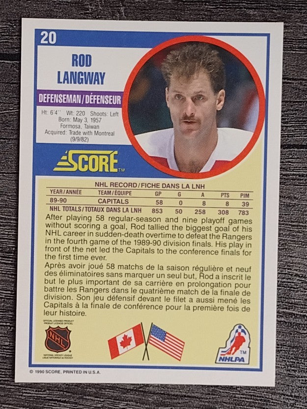 1990-91 Score Canadian #20 Rod Langway