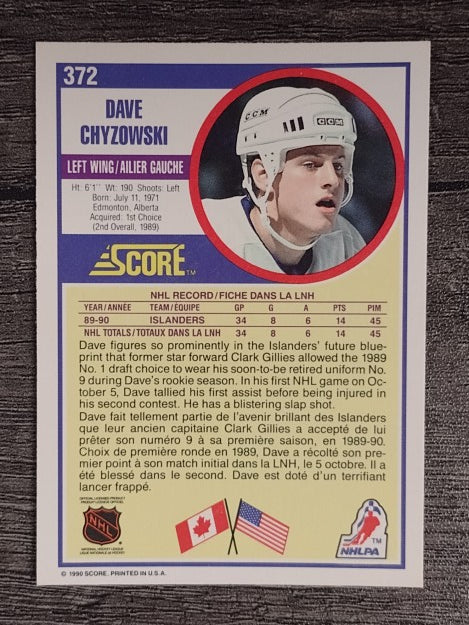 1990-91 Score Canadian #372 Dave Chyzowski RC
