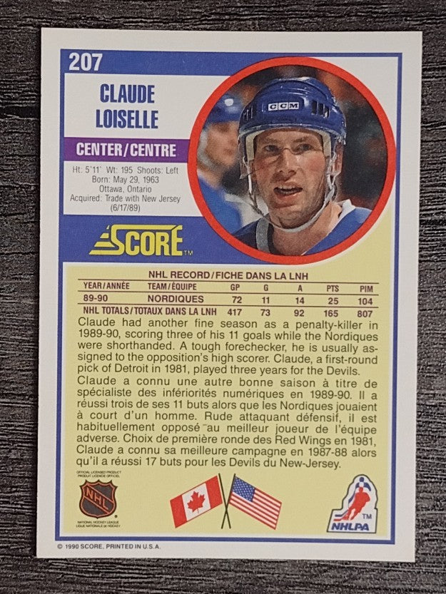 1990-91 Score Canadian #207 Claude Loiselle RC