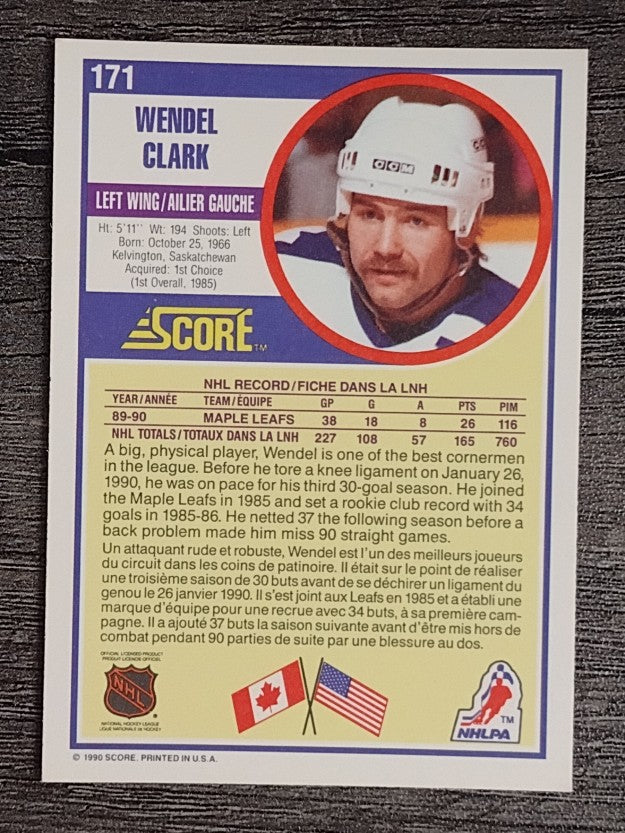 1990-91 Score Canadian #171 Wendel Clark