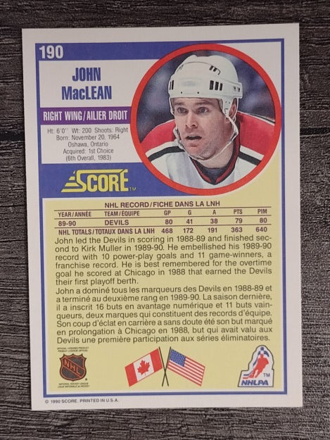 1990-91 Score Canadian #190 John MacLean